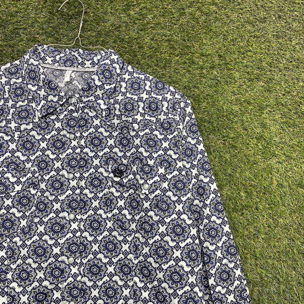 Cinch Shirt Womens 2XL XXL Navy Geometric Western Cowgirl Rodeo Pearl Snap Close